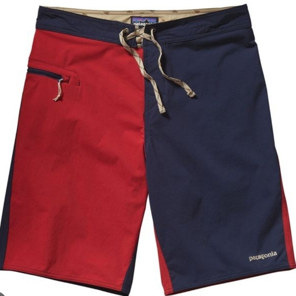 Patagonia Mens Wavefarer Board Shorts Size 32 Stretch Red Navy Pocket - Picture 7 of 12